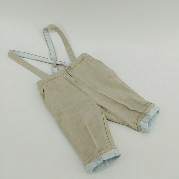 Janie and Jack Layette Khaki Suspenders Jumper Jumpsuit 100% Cotton 0-3 Months - Picture 2 of 9